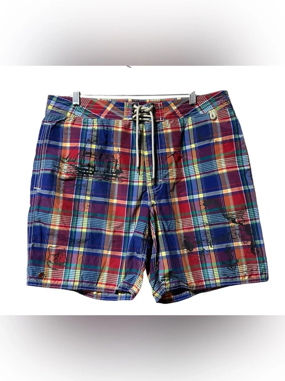MENS POLO RALPH LAUREN PLAID LINED SWIM BOARD SHORTS SIZE 34